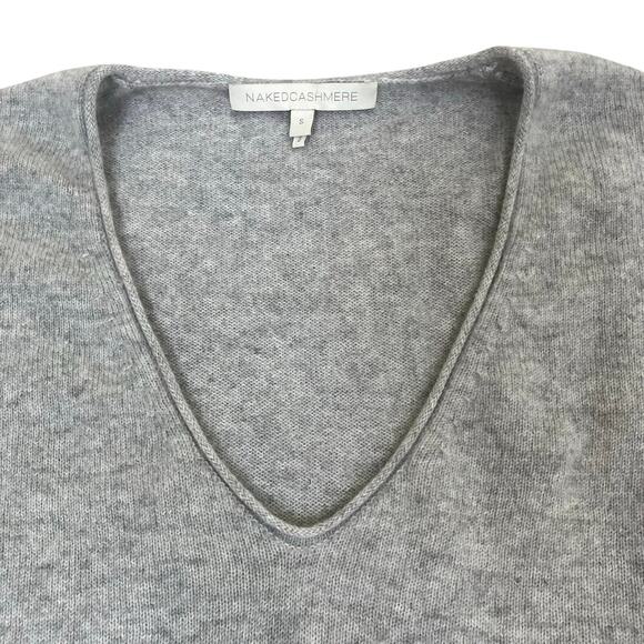 NakedCashmere Sz S Rolled V-neck Relaxed Sweater Heather Gray 100% Cashmere - Picture 6 of 16